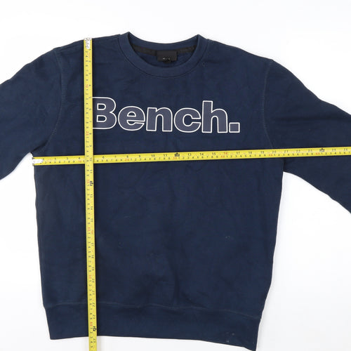 Bench Men’s Blue Sweatshirt S Pullover Crew Neck Logo Cotton Blend