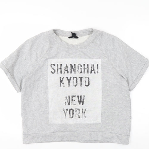 H&M Womens Grey Short Sleeve Pullover Sweatshirt Size 12 Graphic Print