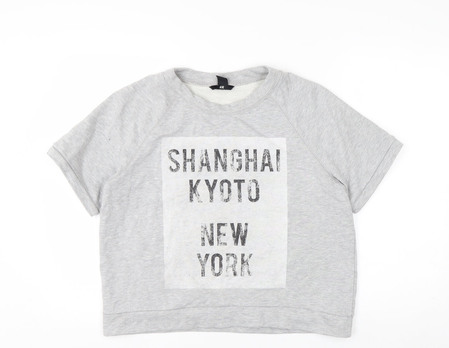 H&M Womens Grey Short Sleeve Pullover Sweatshirt Size 12 Graphic Print