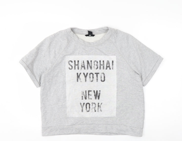 H&M Womens Grey Short Sleeve Pullover Sweatshirt Size 12 Graphic Print