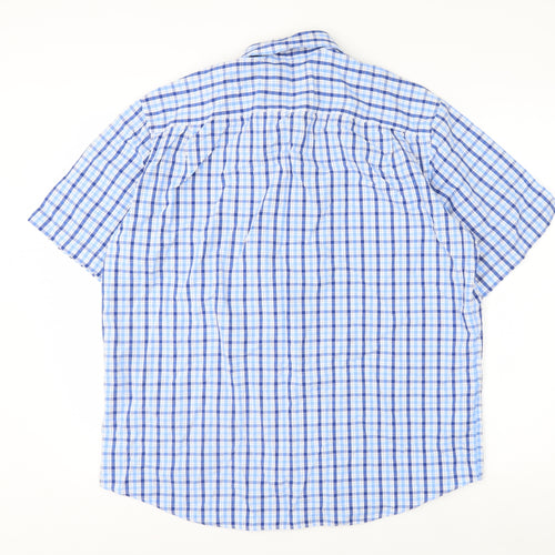 Marks and Spencer Men's Blue Checked Short Sleeve Regular Fit Cotton Shirt Size L