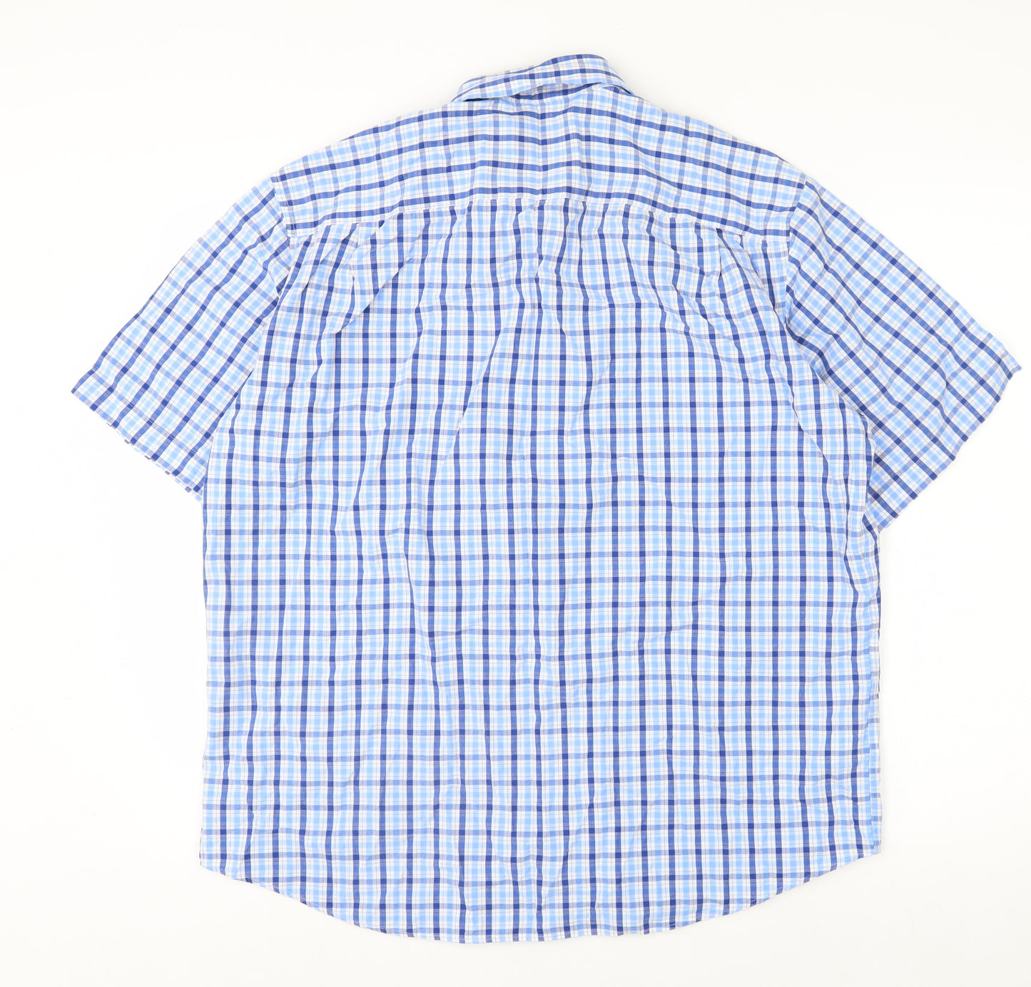 Marks and Spencer Men's Blue Checked Short Sleeve Regular Fit Cotton Shirt Size L