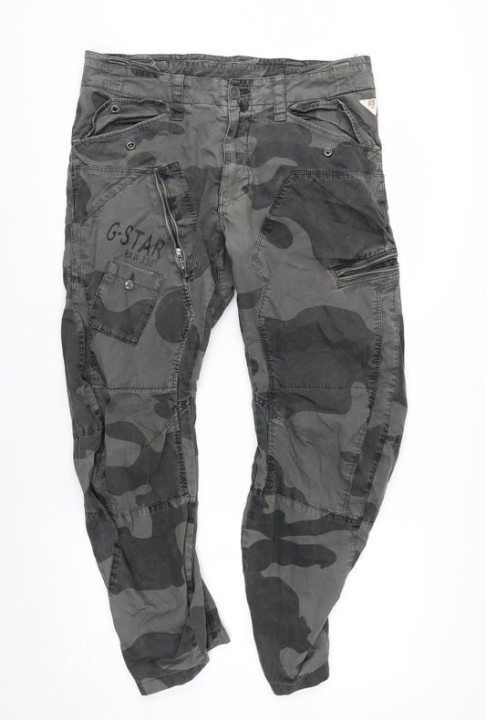 G-Star RAW Men’s Green Camouflage Cargo Tapered Trousers Size 34x32