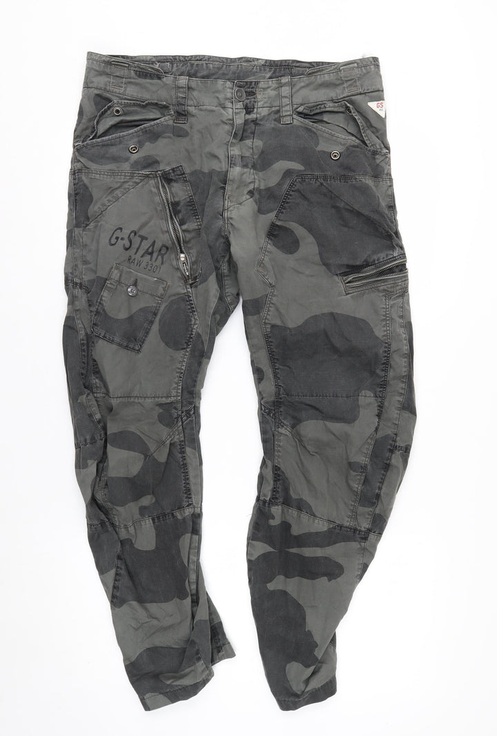 G-Star RAW Men’s Green Camouflage Cargo Tapered Trousers Size 34x32