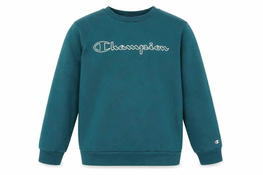 Front view of Champion boys’ green pullover sweatshirt 11-12 years crew neck fleece
