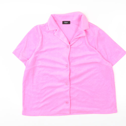 Klass Women's Pink Short Sleeve Collared Button-Up Blouse XL