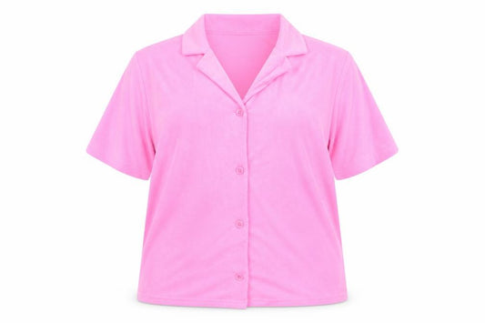 Front view of Klass Women's Pink Short Sleeve Collared Button-Up Blouse XL