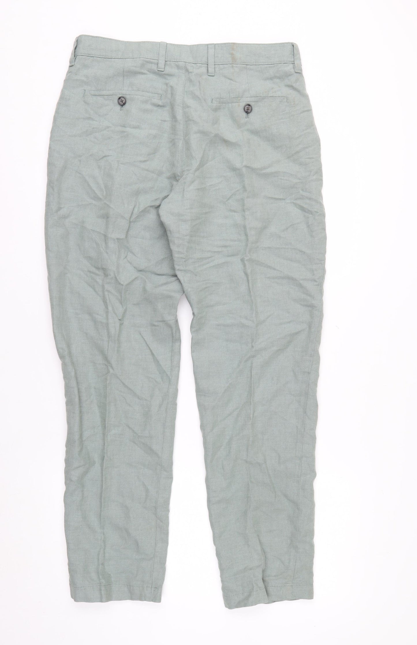 Marks and Spencer Men's Green Linen Blend Chino Trousers 32W 31L