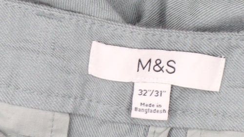 Marks and Spencer Men's Green Linen Blend Chino Trousers 32W 31L