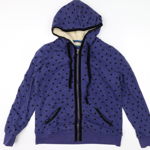 Boden Womens Blue Polka Dot Full Zip Hoodie Size M Lined Casual