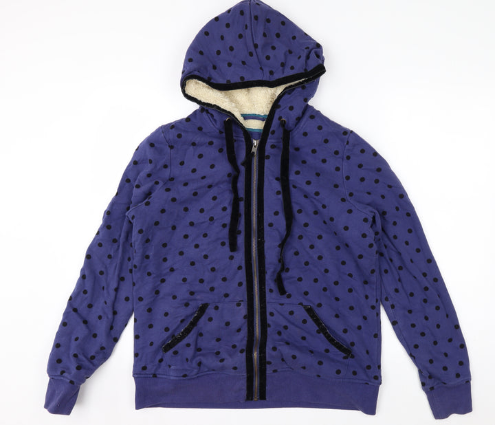 Boden Womens Blue Polka Dot Full Zip Hoodie Size M Lined Casual