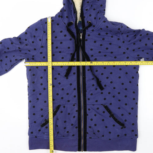 Boden Womens Blue Polka Dot Full Zip Hoodie Size M Lined Casual