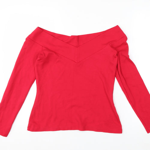 Karen Millen Women's Red Off Shoulder Long Sleeve Slim Fit Jersey Top Size 12