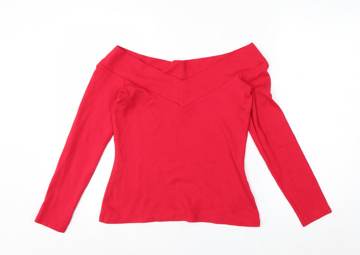 Karen Millen Women's Red Off Shoulder Long Sleeve Slim Fit Jersey Top Size 12