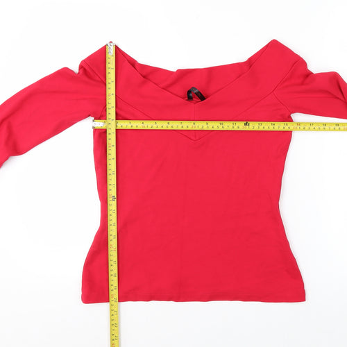 Karen Millen Women's Red Off Shoulder Long Sleeve Slim Fit Jersey Top Size 12