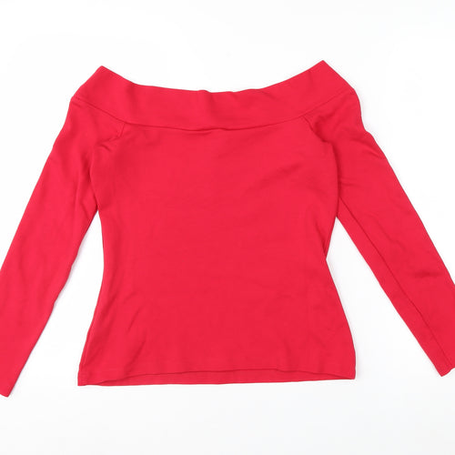 Karen Millen Women's Red Off Shoulder Long Sleeve Slim Fit Jersey Top Size 12