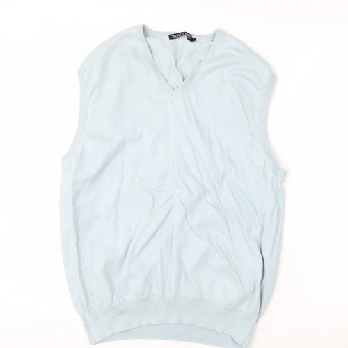 WoolOvers Men's Blue Cotton Cashmere V-Neck Sleeveless Jumper L