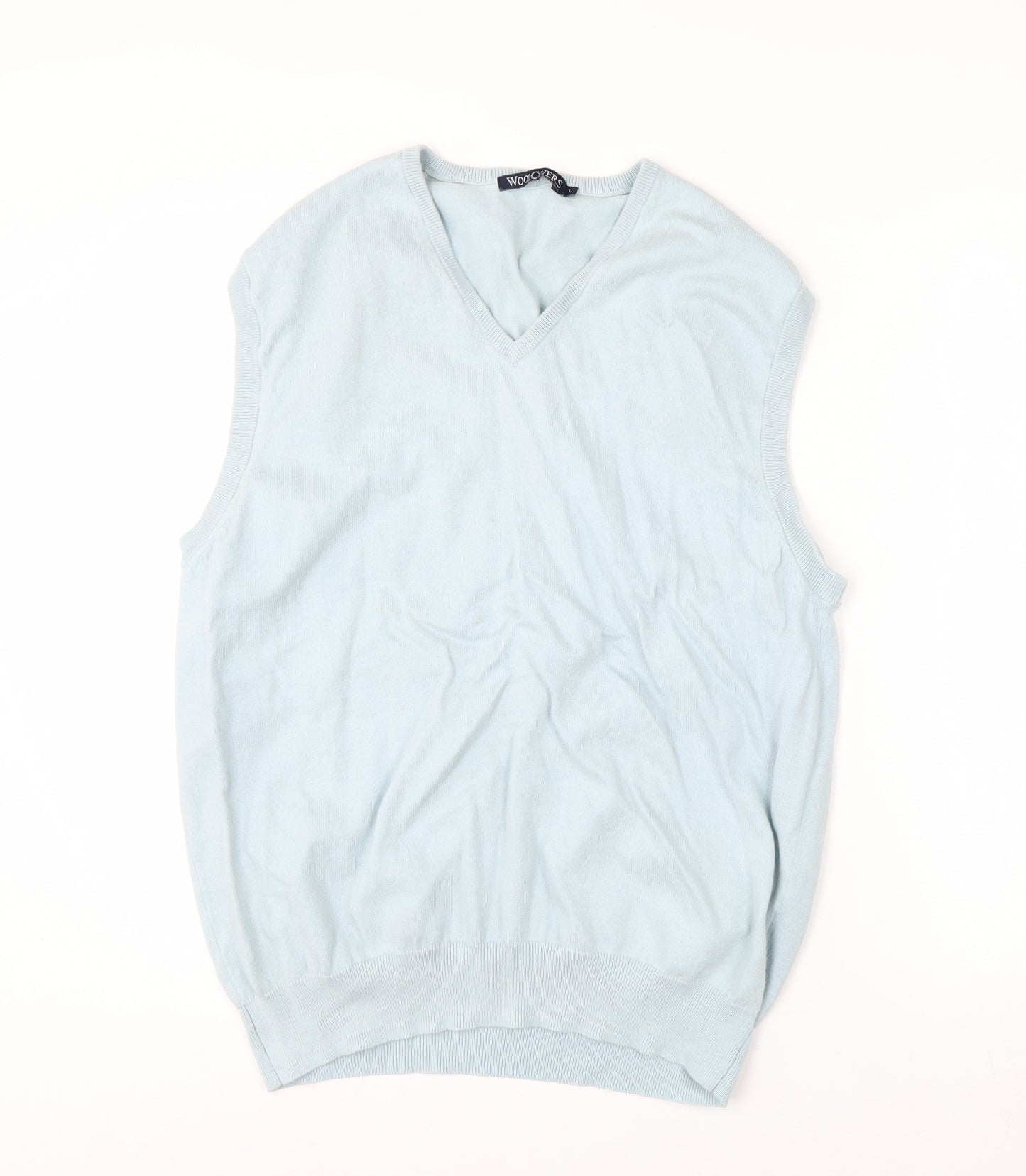 WoolOvers Men's Blue Cotton Cashmere V-Neck Sleeveless Jumper L
