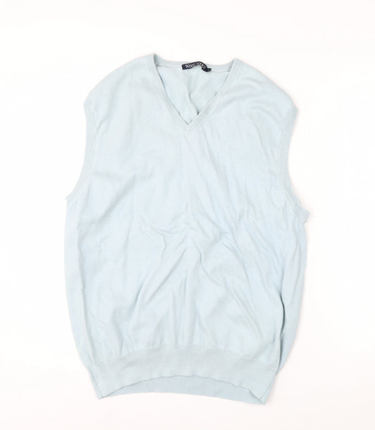 WoolOvers Men's Blue Cotton Cashmere V-Neck Sleeveless Jumper L