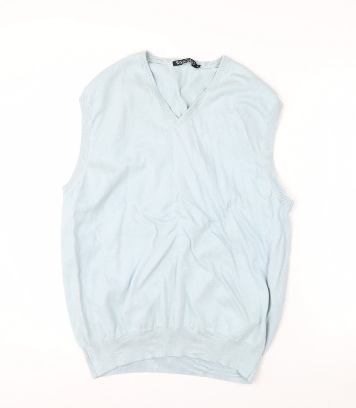 WoolOvers Men's Blue Cotton Cashmere V-Neck Sleeveless Jumper L