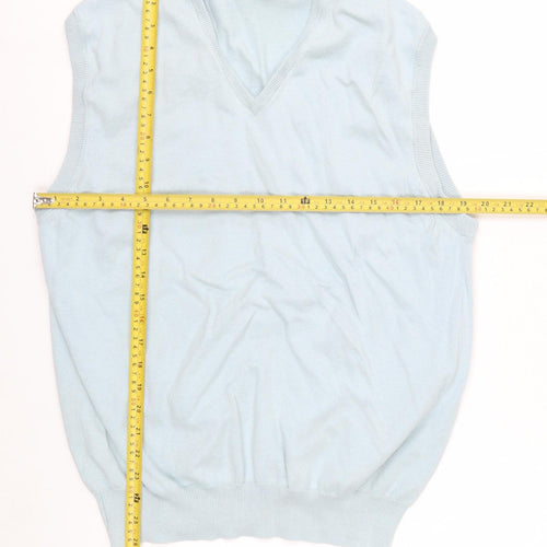 WoolOvers Men's Blue Cotton Cashmere V-Neck Sleeveless Jumper L