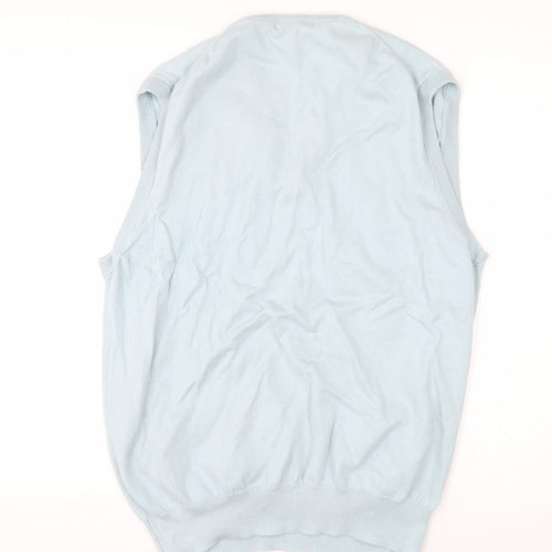 WoolOvers Men's Blue Cotton Cashmere V-Neck Sleeveless Jumper L