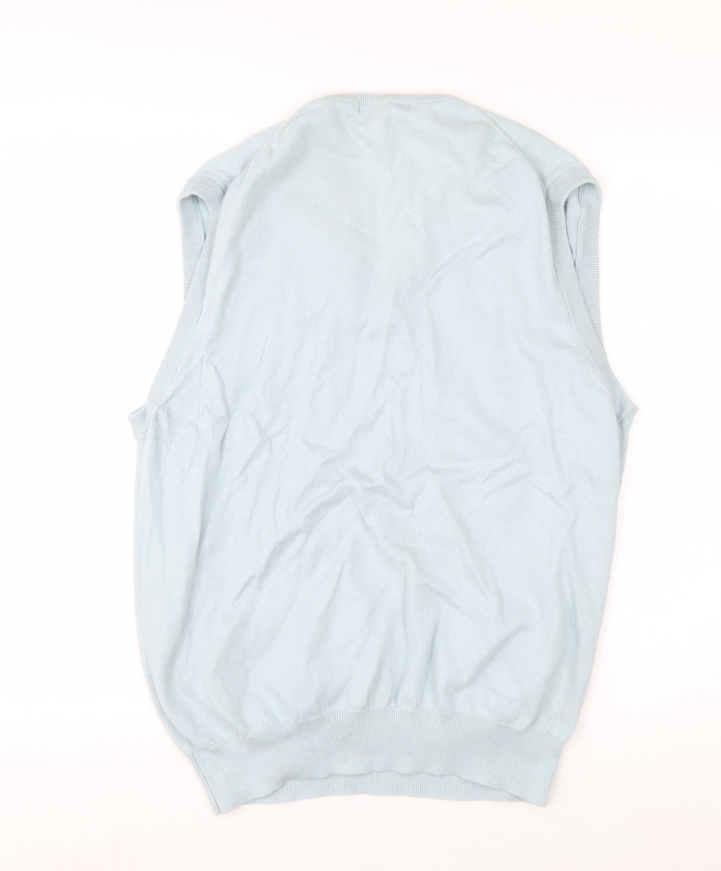 WoolOvers Men's Blue Cotton Cashmere V-Neck Sleeveless Jumper L