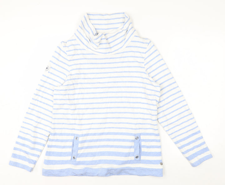Maine New England Women's Blue White Stripe Pullover Sweatshirt Size 16