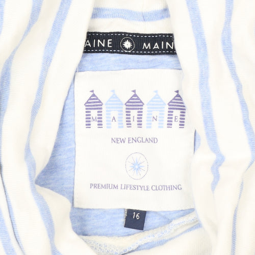 Maine New England Women's Blue White Stripe Pullover Sweatshirt Size 16