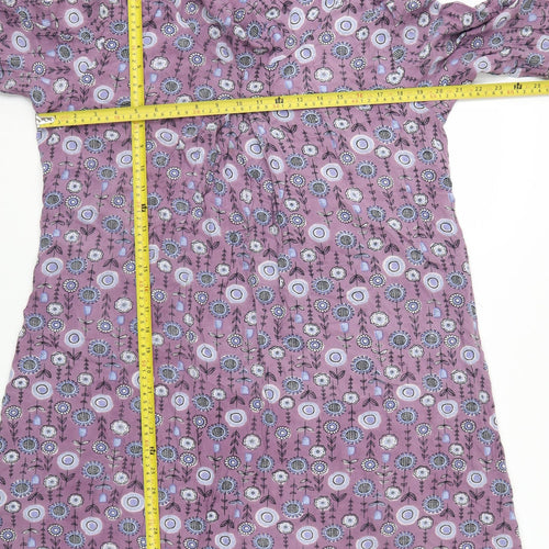 Alice Collins Women Purple Floral Viscose A-Line Knee Dress Size 16