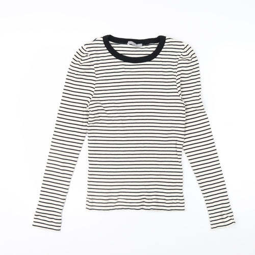 Oliver Bonas Women’s White Black Striped Long Sleeve Cotton Top Size 10