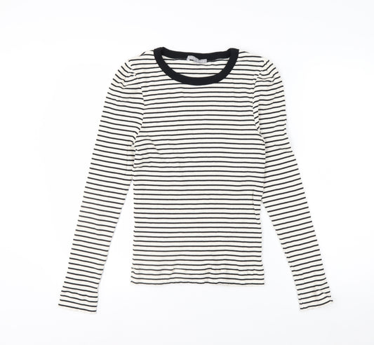 Oliver Bonas Women’s White Black Striped Long Sleeve Cotton Top Size 10