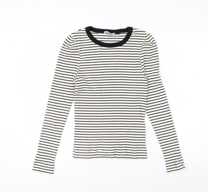 Oliver Bonas Women’s White Black Striped Long Sleeve Cotton Top Size 10