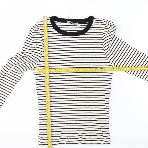 Oliver Bonas Women’s White Black Striped Long Sleeve Cotton Top Size 10