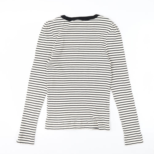 Oliver Bonas Women’s White Black Striped Long Sleeve Cotton Top Size 10