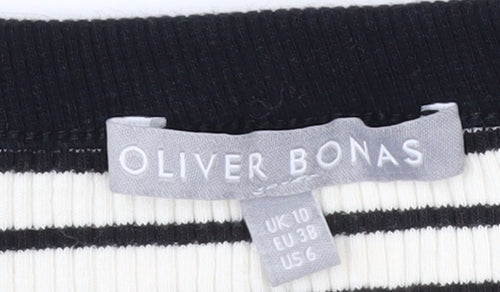 Oliver Bonas Women’s White Black Striped Long Sleeve Cotton Top Size 10