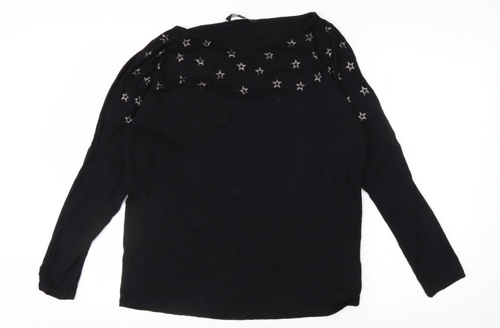 Next Women's Black Star Embroidered Long Sleeve T-Shirt Size 12