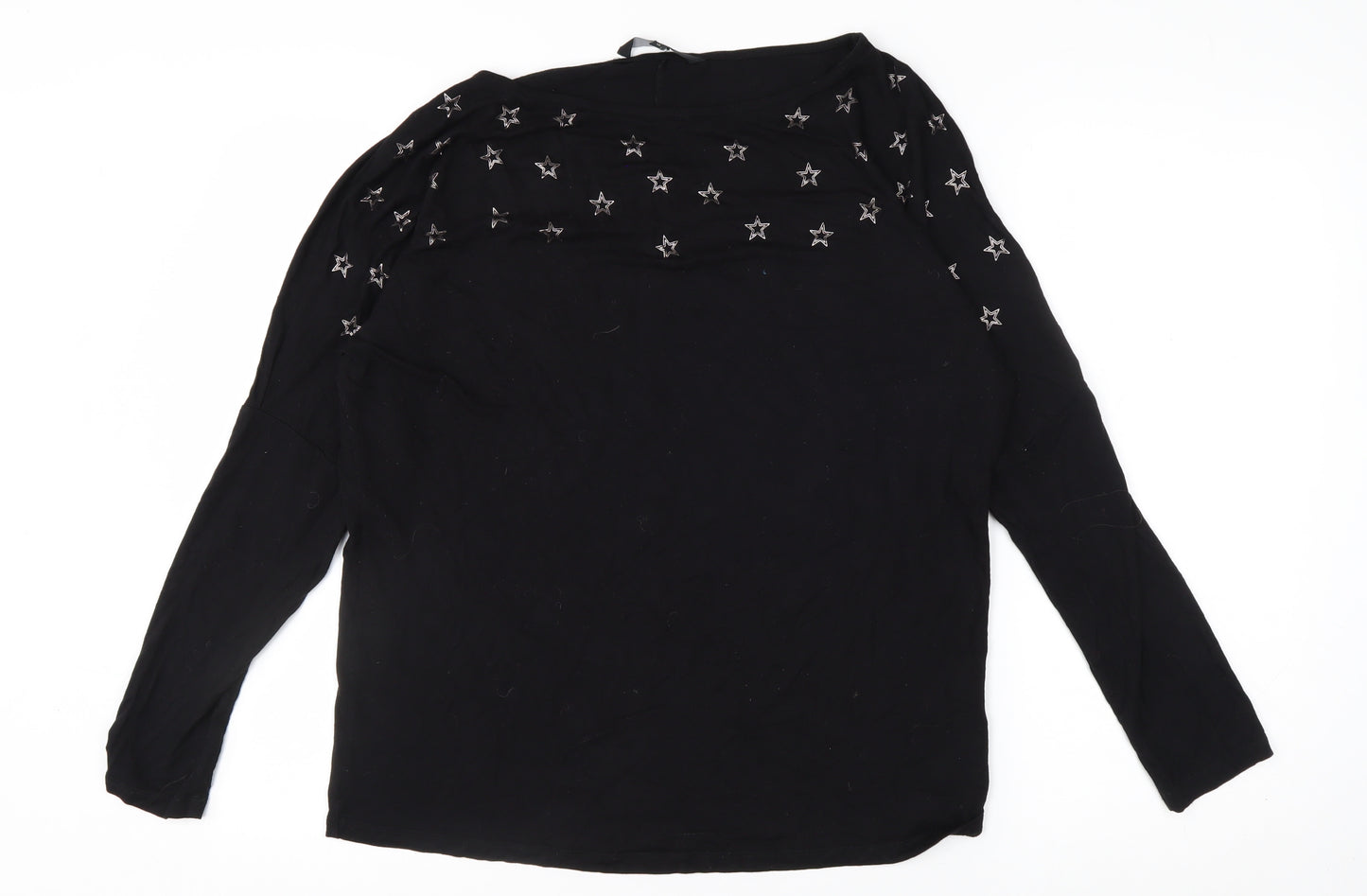 Next Women's Black Star Embroidered Long Sleeve T-Shirt Size 12