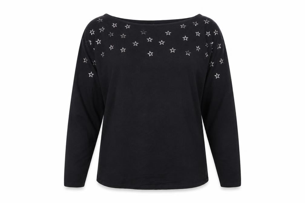 Next Women's Black Star Embroidered Long Sleeve T-Shirt Size 12