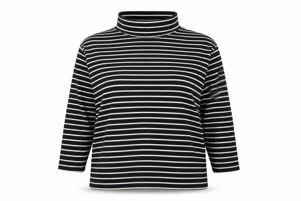 Front view of Apricot Women’s Black Stripe Roll Neck Long Sleeve jumper, size UK 18