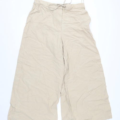 Marks and Spencer Women's Beige Wide-Leg Cropped Drawstring Trousers Size 14