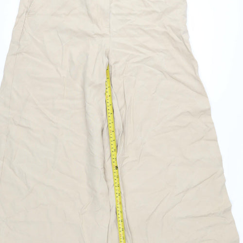 Marks and Spencer Women's Beige Wide-Leg Cropped Drawstring Trousers Size 14