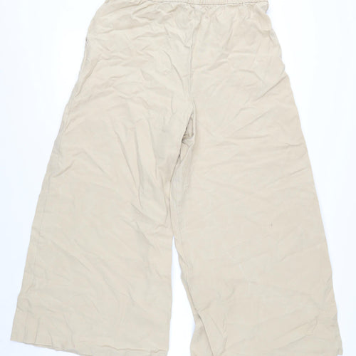 Marks and Spencer Women's Beige Wide-Leg Cropped Drawstring Trousers Size 14