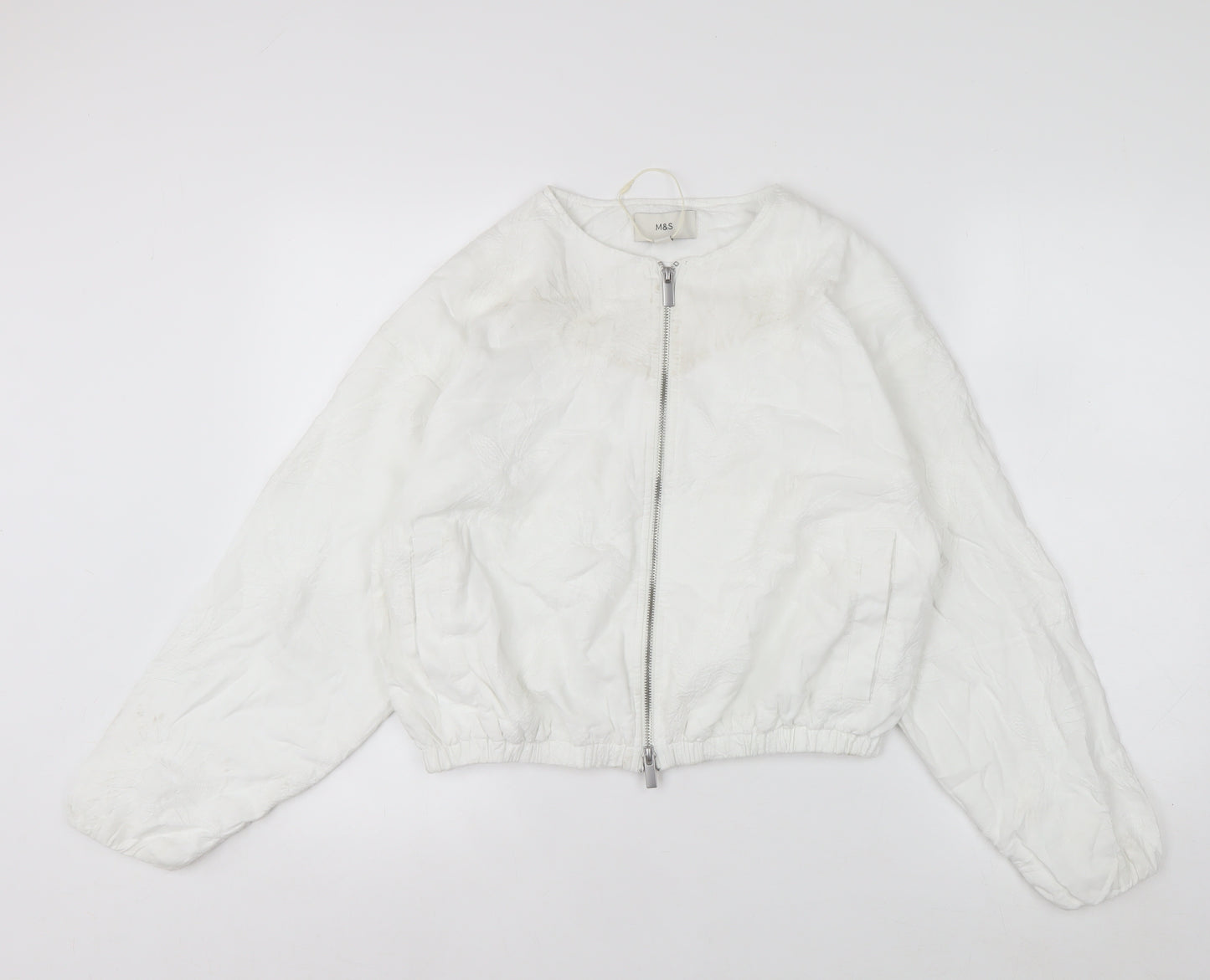 Marks and Spencer Women's White XS Embroidered Linen Bomber Jacket