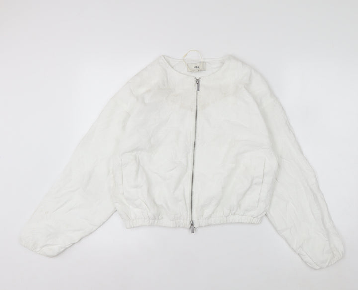 Marks and Spencer Women's White XS Embroidered Linen Bomber Jacket