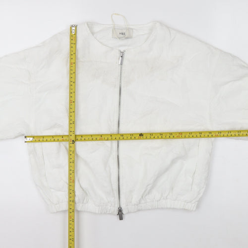 Marks and Spencer Women's White XS Embroidered Linen Bomber Jacket