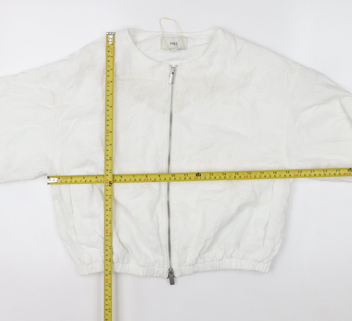 Marks and Spencer Women's White XS Embroidered Linen Bomber Jacket