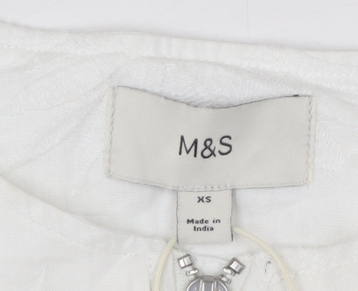 Marks and Spencer Women's White XS Embroidered Linen Bomber Jacket