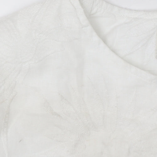 Marks and Spencer Women's White XS Embroidered Linen Bomber Jacket