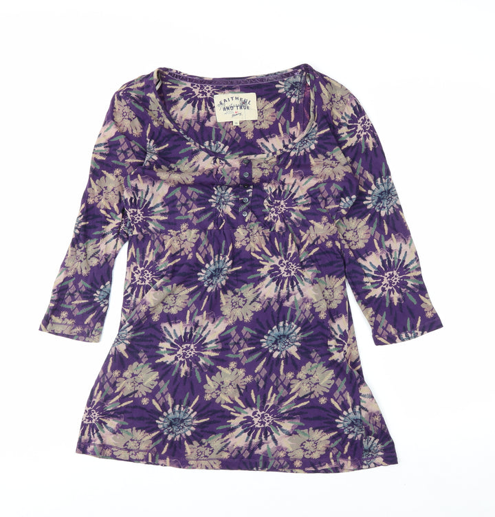 Mantaray Women's Purple Floral 3/4 Sleeve Cotton Tunic Top Size 10